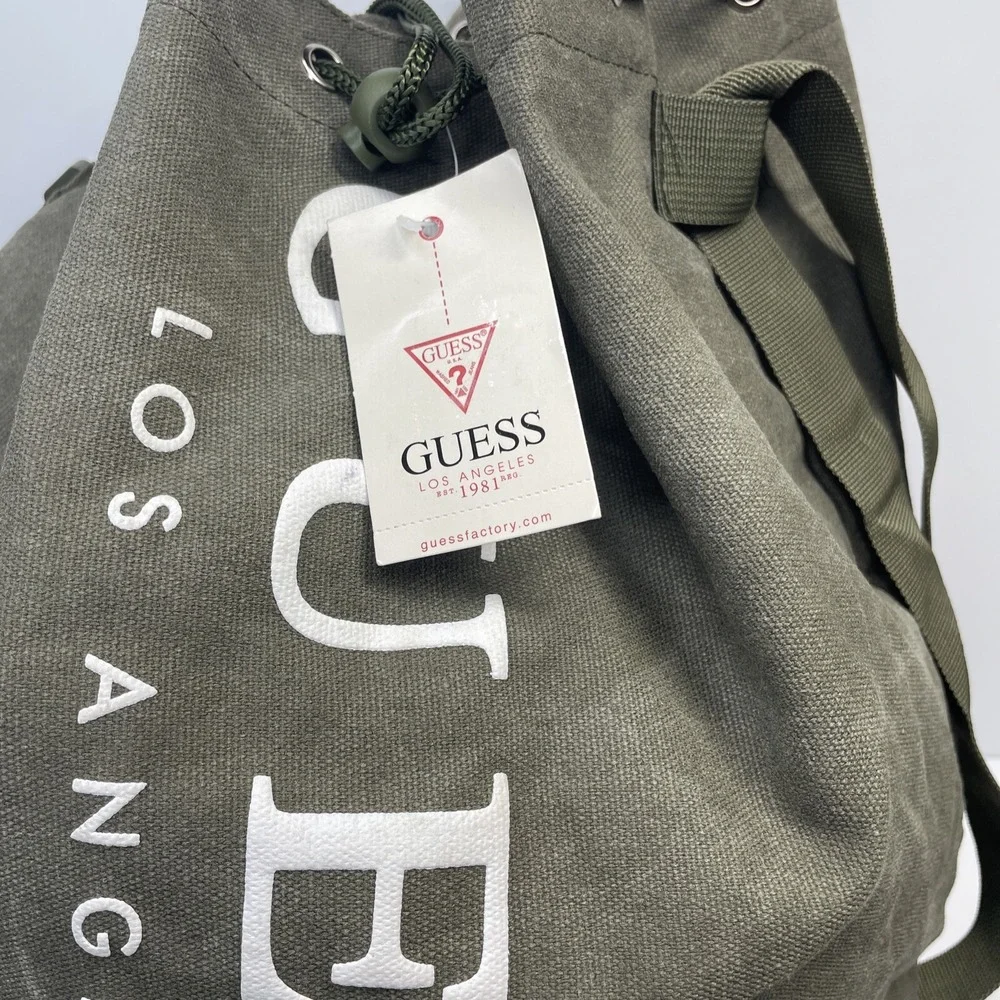 Vintage‎ GUESS Army Green Canvas Travel/Weekend Shoulder Duffel Bag (L)
